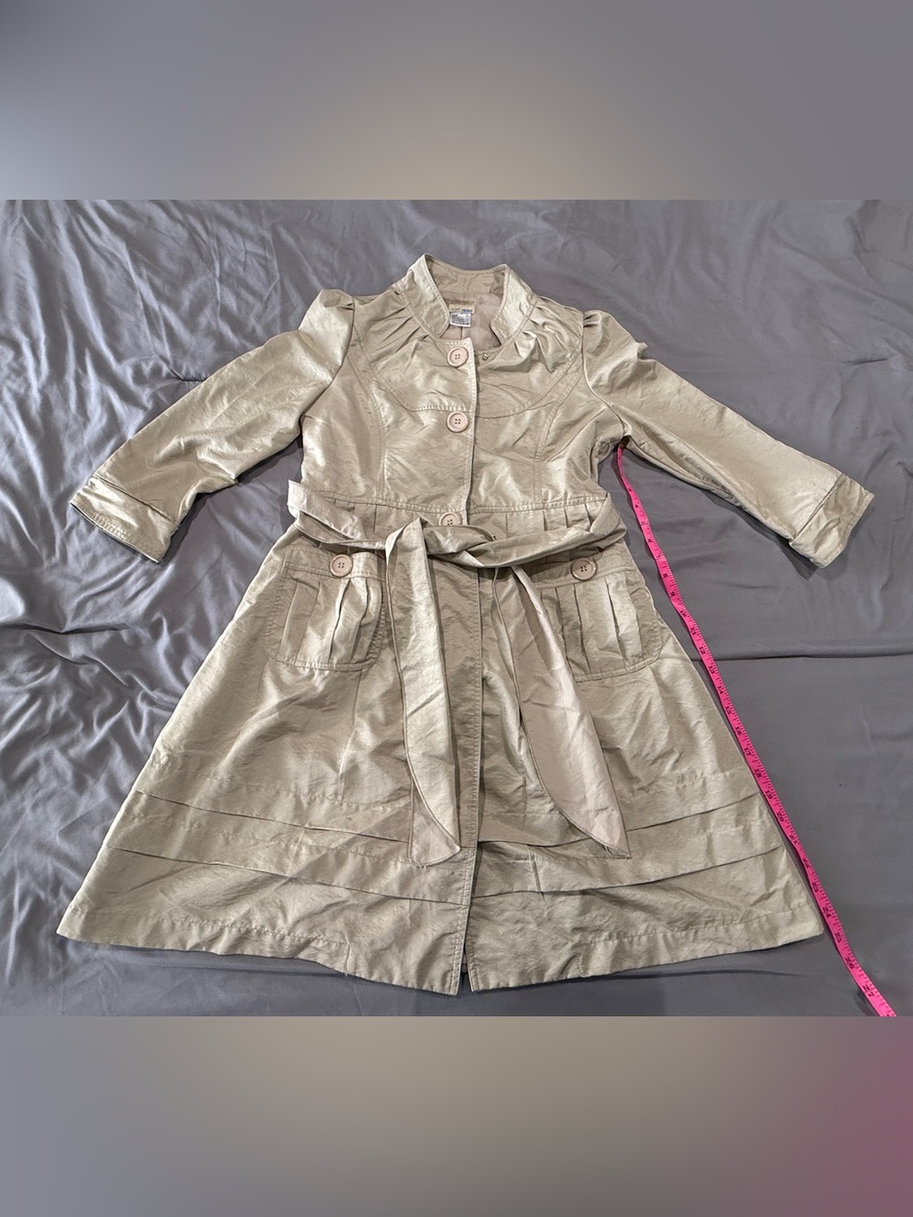 Classic Beige Belted Trench Coat with Button-Front